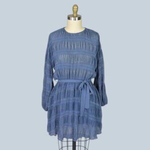 POOKIE & SEBASTIAN CRINKLE METALLIC STRIPE PERIWINKLE BLUE DRESS